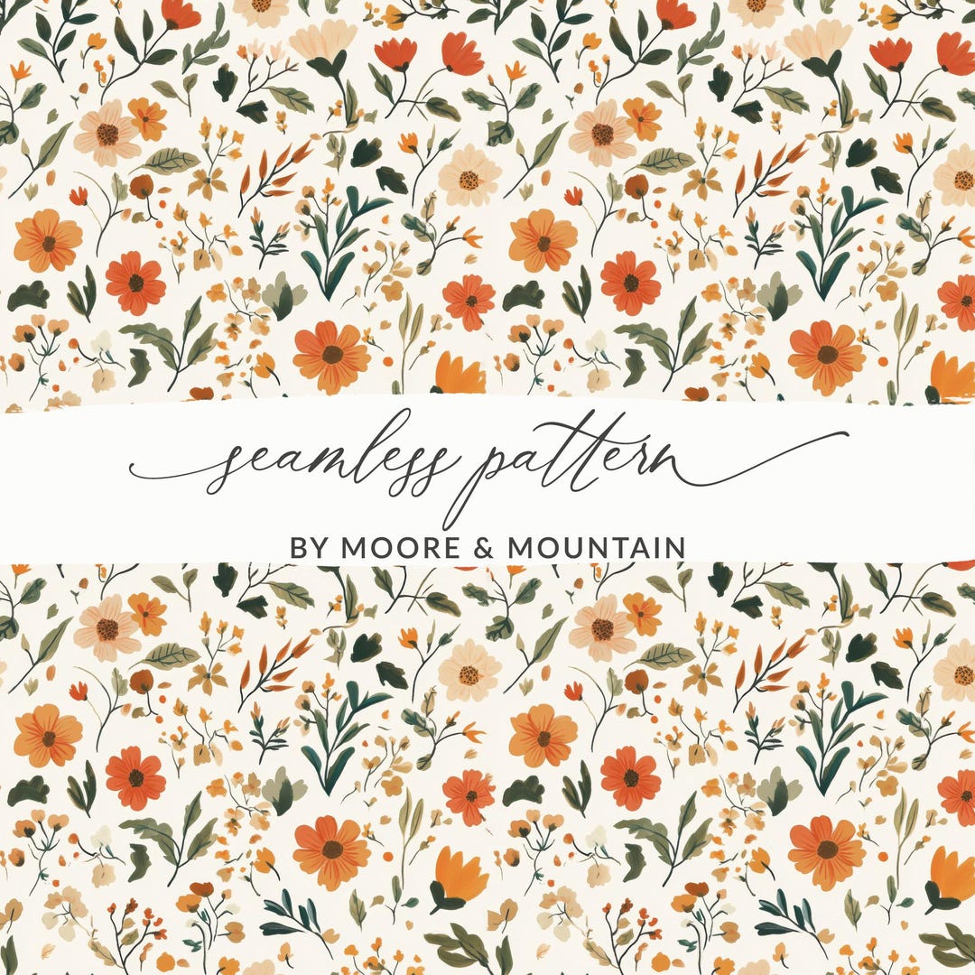 Cottagecore Fall Floral Seamless Pattern, JPEG & PNG (digital Download ...