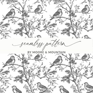 Naadloos zwart-wit toilepatroon Vintage vogels naadloos patroon herhalend zwart-wit vintage vogeltoile