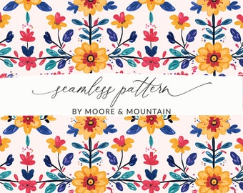 Seamless Mexican Folk Art Floral Seamless Pattern Mexican Flowers Background PNG Pattern