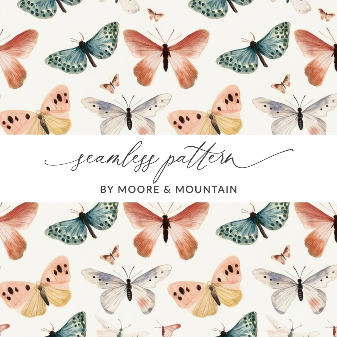 Seamless Moth Pattern Boho Moths Background Seamless Painted Moths