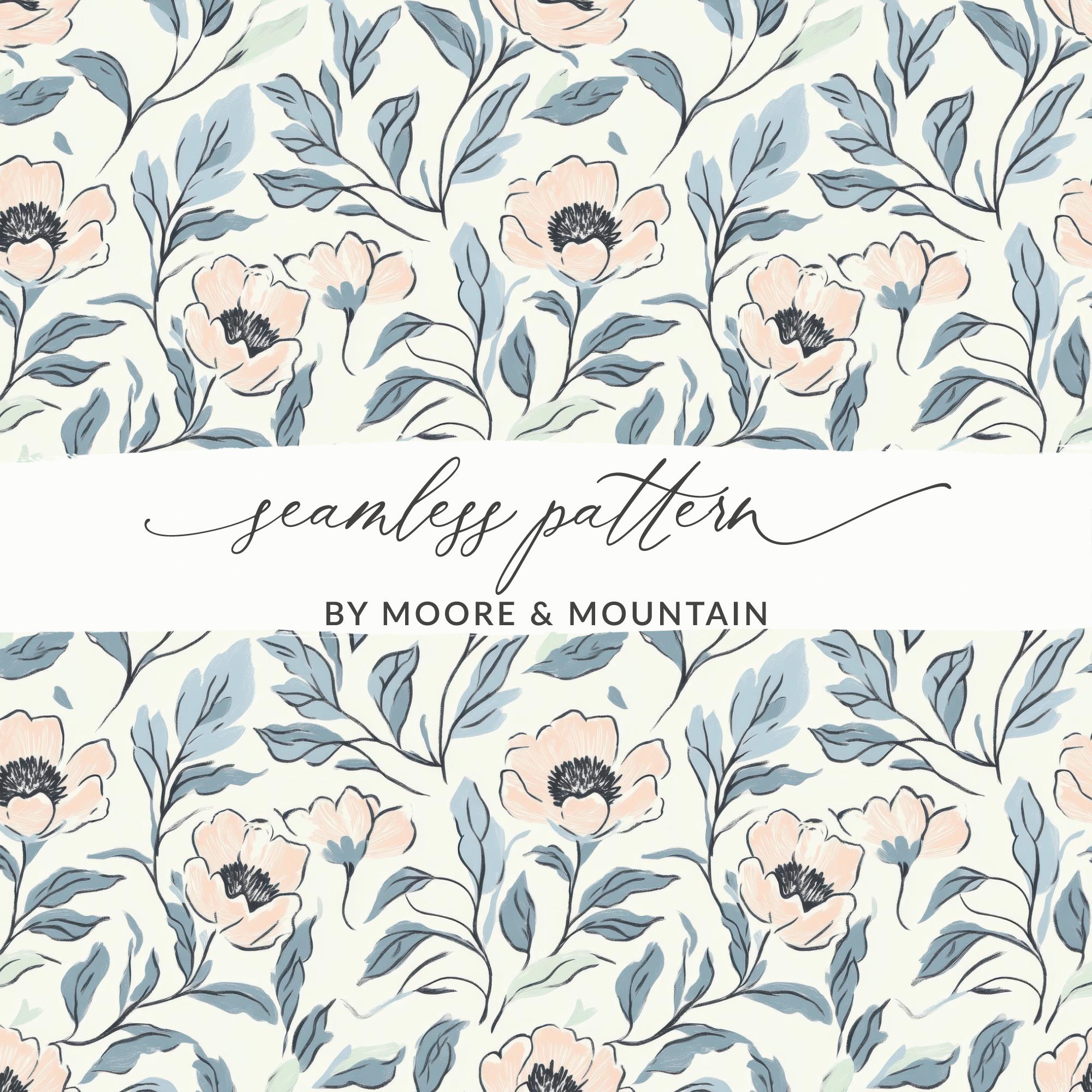 Seamless Floral Pattern Digital Paper, Dusty Blue Pink Cottagecore ...