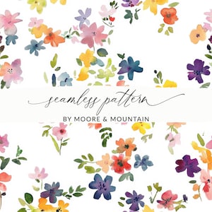 Watercolor Spring Floral Pattern Seamless Blooms Painted Floral Pattern PNG, Painted Spring Blossoms Repeating Background Pattern