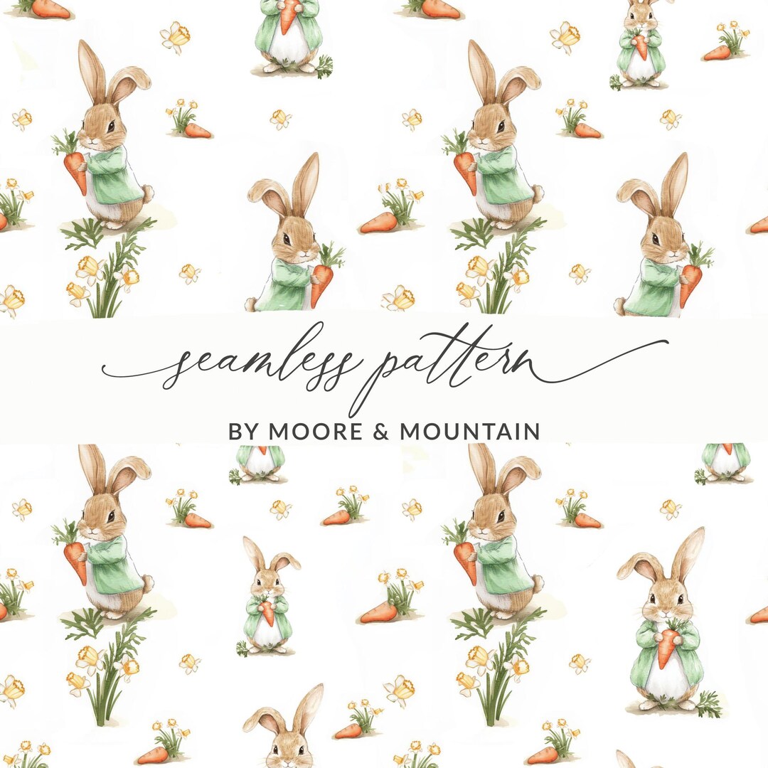 Peter Rabbit Digital Seamless Pattern, Bunny Carrot Flower Design, Kids ...