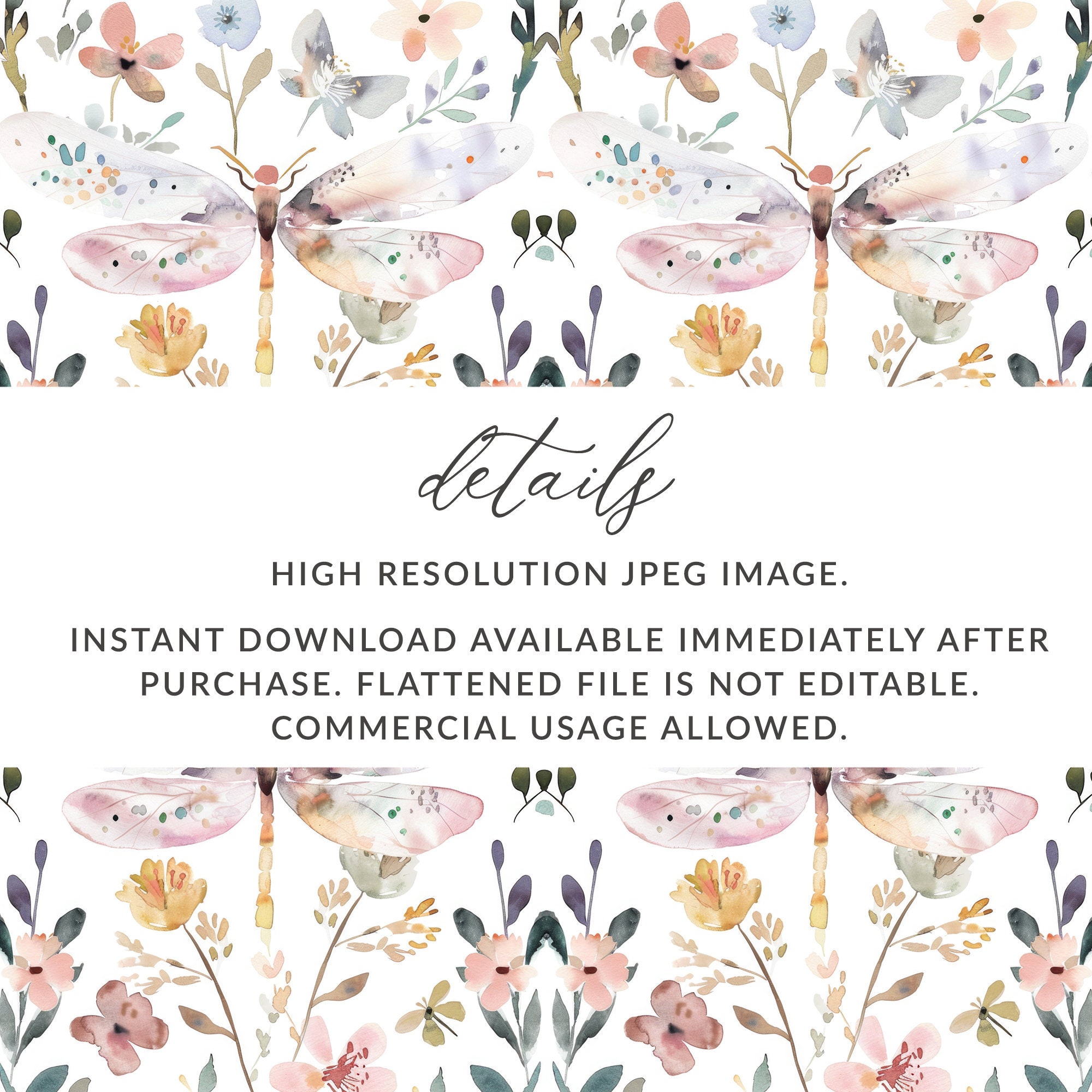Seamless Dragonfly Background Pattern, Dragonfly Pattern, Watercolor ...