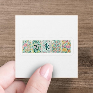 Mahjong tiles 1 Bamboo, East, 7 Bamboo, 7 Circles, Autumn on a sticker.