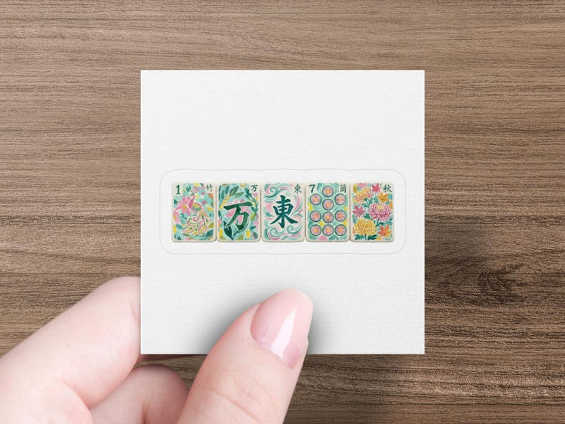 Mahjong tiles 1 Bamboo, East, 7 Bamboo, 7 Circles, Autumn on a sticker.