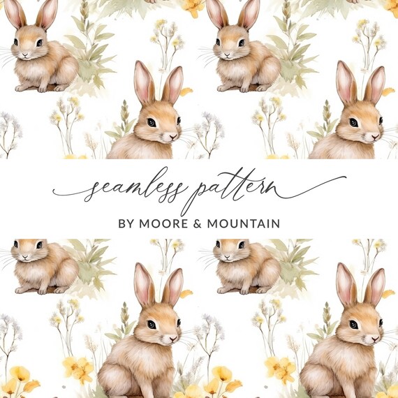 Seamless Cottagecore Rabbit Pattern for Sublimation Design, Seamless Spring Bunny Background, Cottagecore Bunny Seamless Background, Tiling