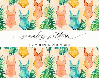 Seamless Summer Background, Summer Swim Pattern, Seamless Swimsuit Background, Vintage Swimsuit Digital Paper, Summery Background