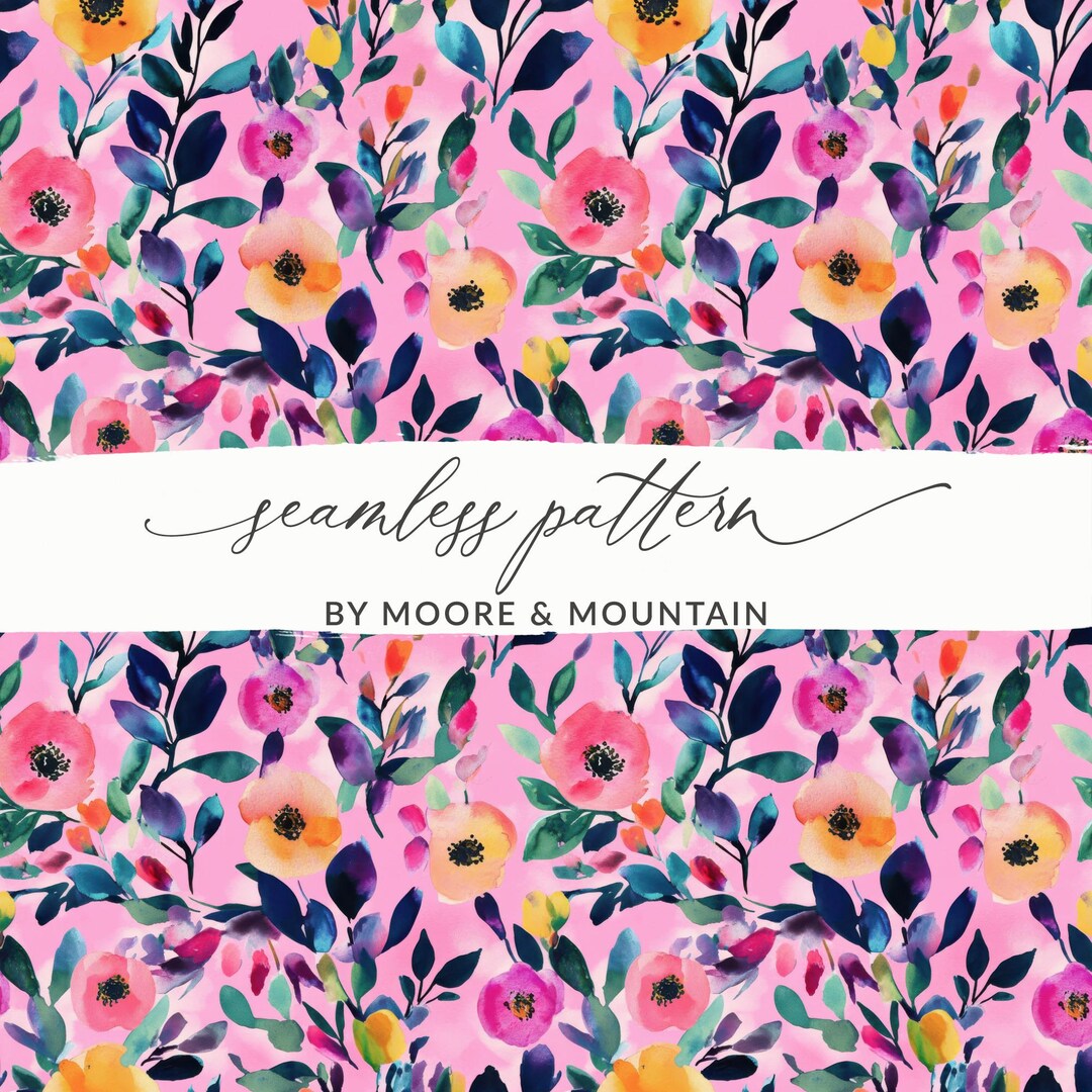Pink Floral Pattern Digital Paper, Watercolor Flower Design, Seamless ...