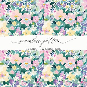 Fine Art Flower Painting Seamless Background Painted Floral Pattern for Fabric, Oil Painted Ditsy Floral Spring Background Trendy