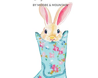 Conejo con bota vaquera floral PNG SVG Archivo de sublimación, diseño digital, lindo estampado de conejo del oeste, arte de granja de primavera y Pascua