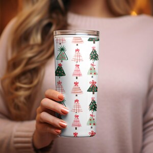 Christmas Tumbler Cup, Holiday Insulated Drinkware, Festive Tree and Gift Design, Thermal Mug for Winter Beverages