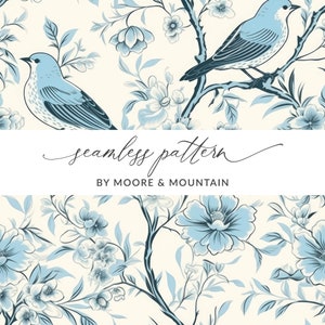 Zierliche Vogel und Ranken Musterdesign, Blaue Toile Muster, Elegante Blaue Hochzeit Toile Muster, Kommerzielle Nutzung