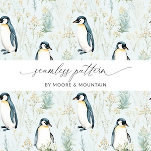 Patrón de pingüino pintado en colores pastel Patrón de pingüino de acuarela sin costuras, fondo sin costuras de pingüinos pintados, fondo de pingüinos digitales