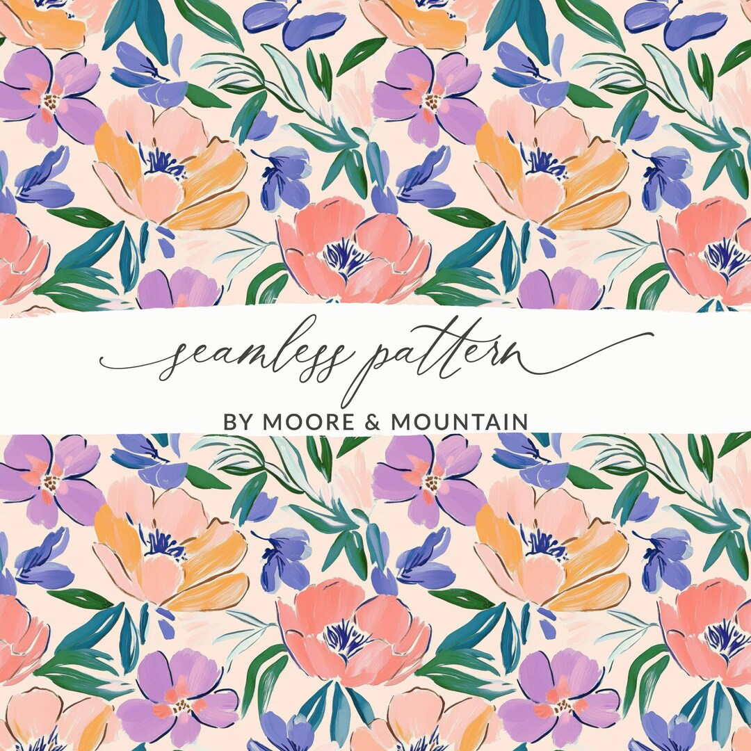 Abstract Floral Seamless Pattern Digital Paper, Painterly Flowers ...