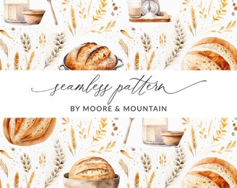 Seamless Sourdough Pattern, Seamless Sourdough Background Pattern, Seamless Bread Background, Digital Paper, Repeating Sourdough Bread