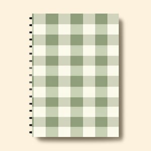 May include: A green and white checkered spiral bound notebook. The notebook has a simple design and is perfect for taking notes or journaling.