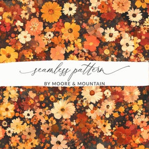 Fleurs d'automne sombres, motif transparent, rouille, automne, fichier numérique répétitif, fond floral rouille, PNG