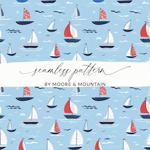 Blue Seamless Pattern Boy Sailboats Light Blue Boys Pattern For Fabric Blue Boats Seamless Digital Pattern File PNG
