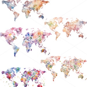 Downloadable World Map Clipart, Flower World Map Clipart Floral ...