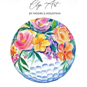 Blommig golfboll PNG SVG sublimeringsfil, akvarell golfdesign, golfare presentidé, sportmamma digital konst, preppy golf PNG-fil, trendig