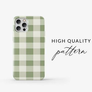 May include: A green and white gingham phone case for an iPhone. The case has a camera cutout and is designed to fit a phone with a triple lens camera system. The text "HIGH QUALITY pattern" is visible in the image.