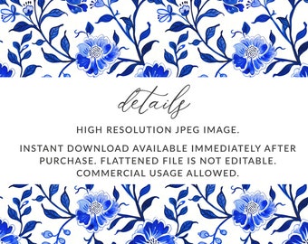 Seamless Blue Painted Chinoiserie, Painted Blue Chinoiserie