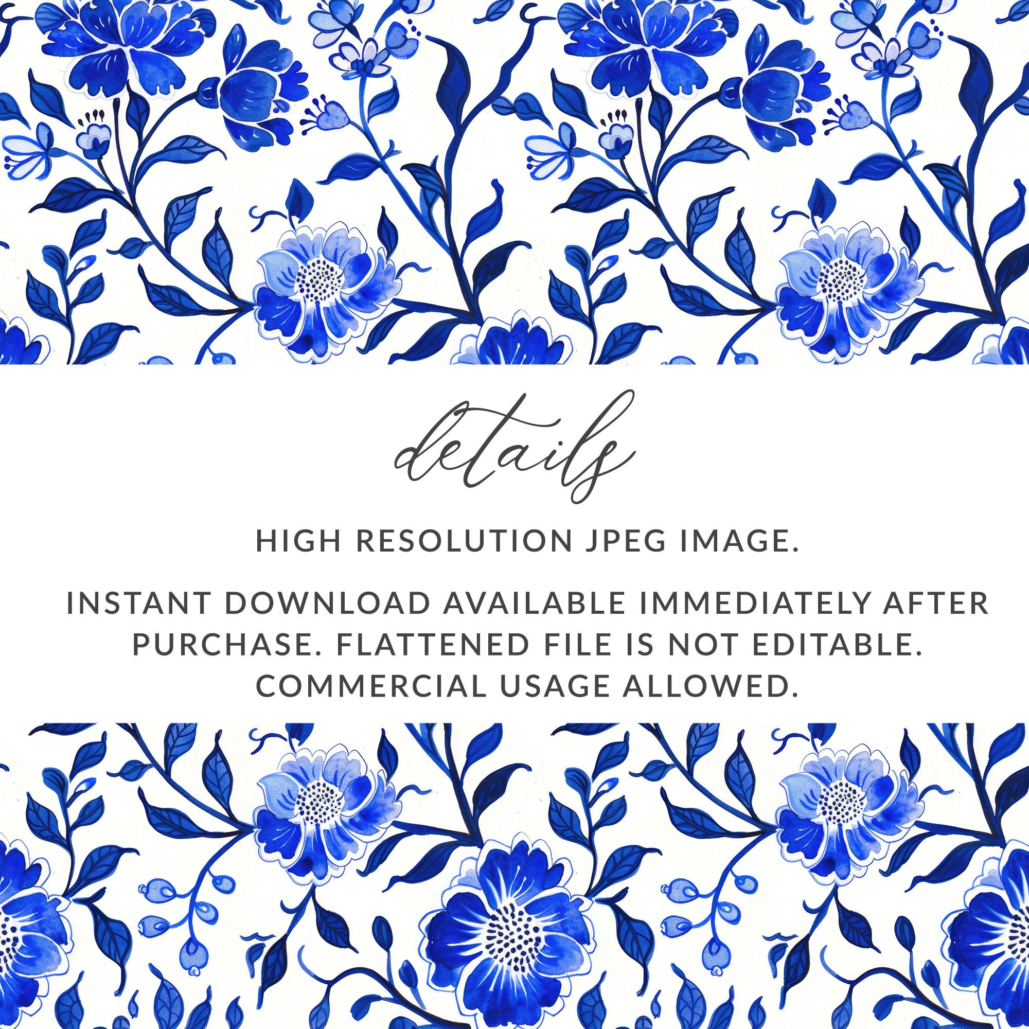 Seamless Blue Painted Chinoiserie, Painted Blue Chinoiserie