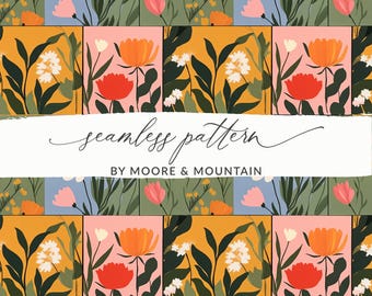 Fondo de flores de primavera con patrón de patchwork, fondo de cuadrados de colcha, patrón de flores PNG
