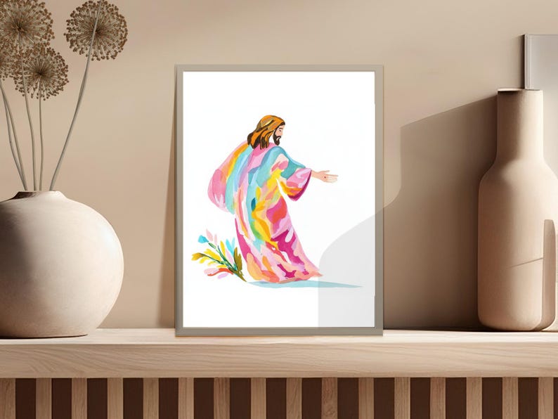 Colorful Jesus Wall Art, Christian Home Decor, Religious Artwork Print, Inspirational Jesus Poster, Faith Based Wall Decor