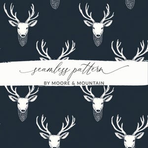 Mens Hunting Seamless Pattern Deer with Antlers, Reindeer Seamless Background, Mounted Deer Background Mens Deer Hunting Seamless JPEG