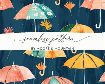 Seamless Painted Umbrellas Background, Seamless Spring Pattern for Commercial Use Spring Pattern, Cute Rain Pattern, Rain Umbrella