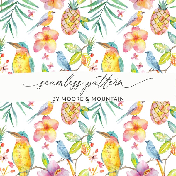 Bright Tropical Birds Seamless Background, Exotic Birds Textile Design, Tropical Wallpaper Artistic Background, Repeating Tropical Pattern