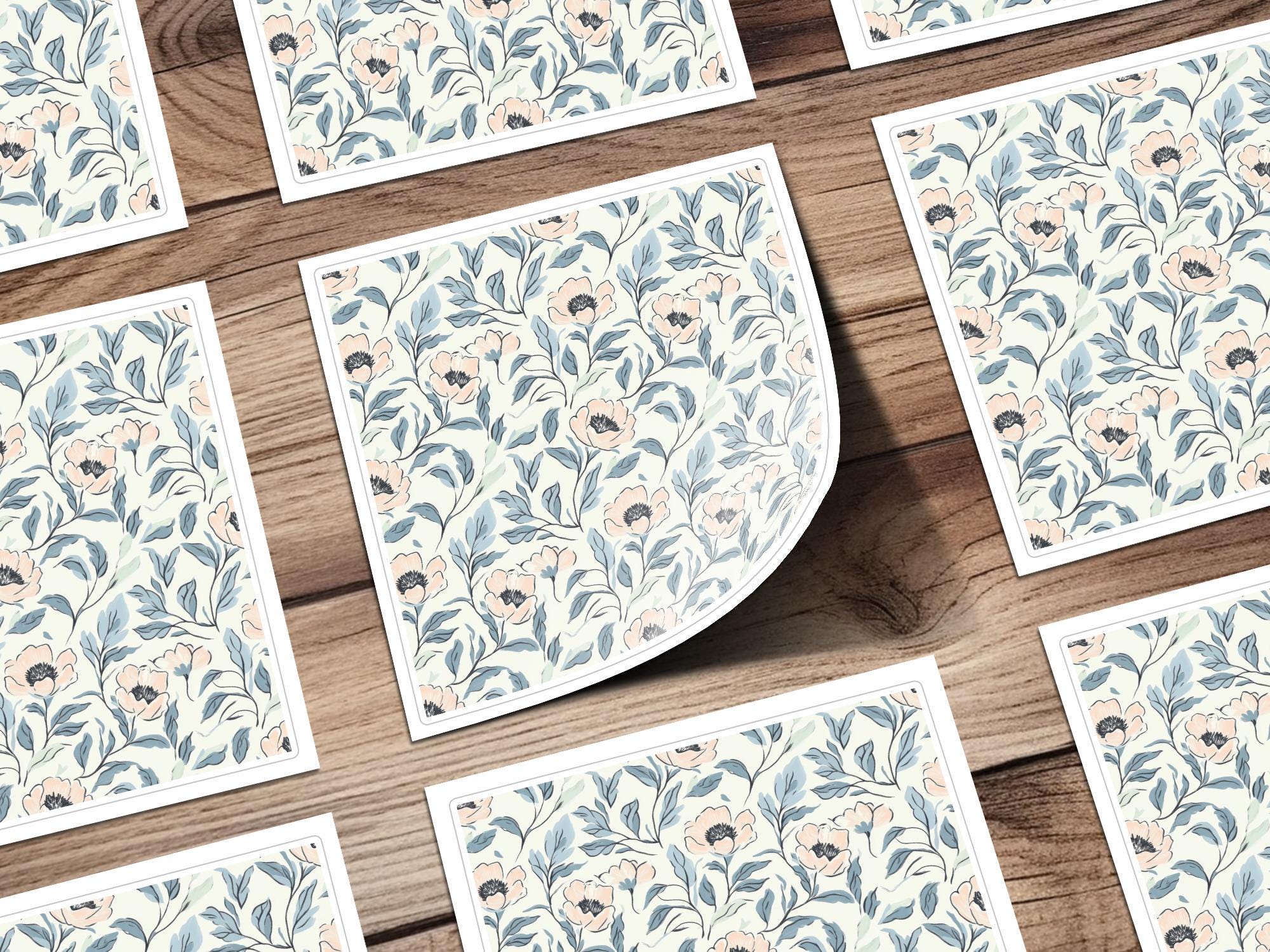 Seamless Floral Pattern Digital Paper, Dusty Blue Pink Cottagecore ...