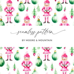 Padrão de quebra-nozes sem costura de Natal, papel digital de quebra-nozes em aquarela, arquivo de quebra-nozes rosa sem costura, fundo de quebra-nozes de Natal