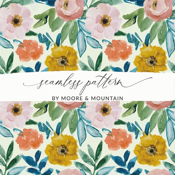Trendy Watercolor Flowers Background Pattern for Textile Design, Spring Yellow and Pink Floral Pattern, Ditsy Floral Painted Flowers PNG
