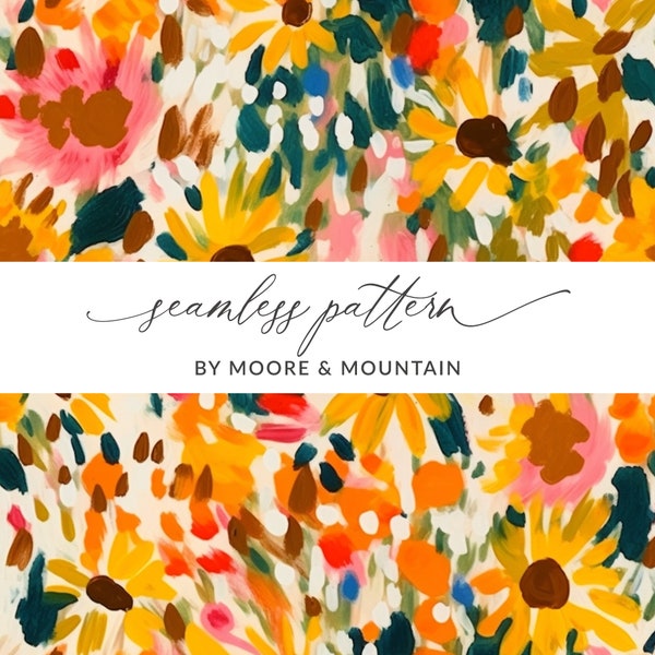 Abstract Sunflowers Seamless Pattern, Abstract Floral Painted Pattern, Seamless Fine Art Yellow Floral Pattern, Abstract Floral Seamless