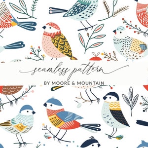 Niedliche Vögel Nahtlose Hintergrund Illustrierte Vögel Muster Winter Vögel Hintergrund Seamless Robin Seamless PNG