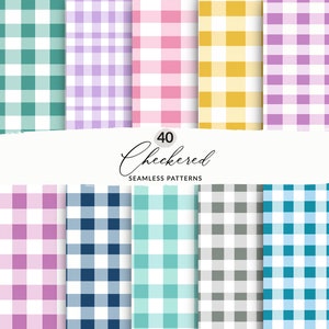 Può includere: 40 motivi a quadri senza cuciture in vari colori, tra cui turchese, viola, rosa, giallo, grigio, blu e bianco.