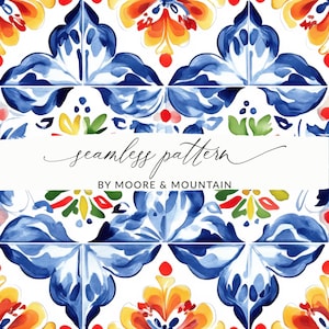 Mexican Tile Seamless Background Mexican Seamless Pattern Watercolor Talavera Tile Background Mexican Watercolor Pattern