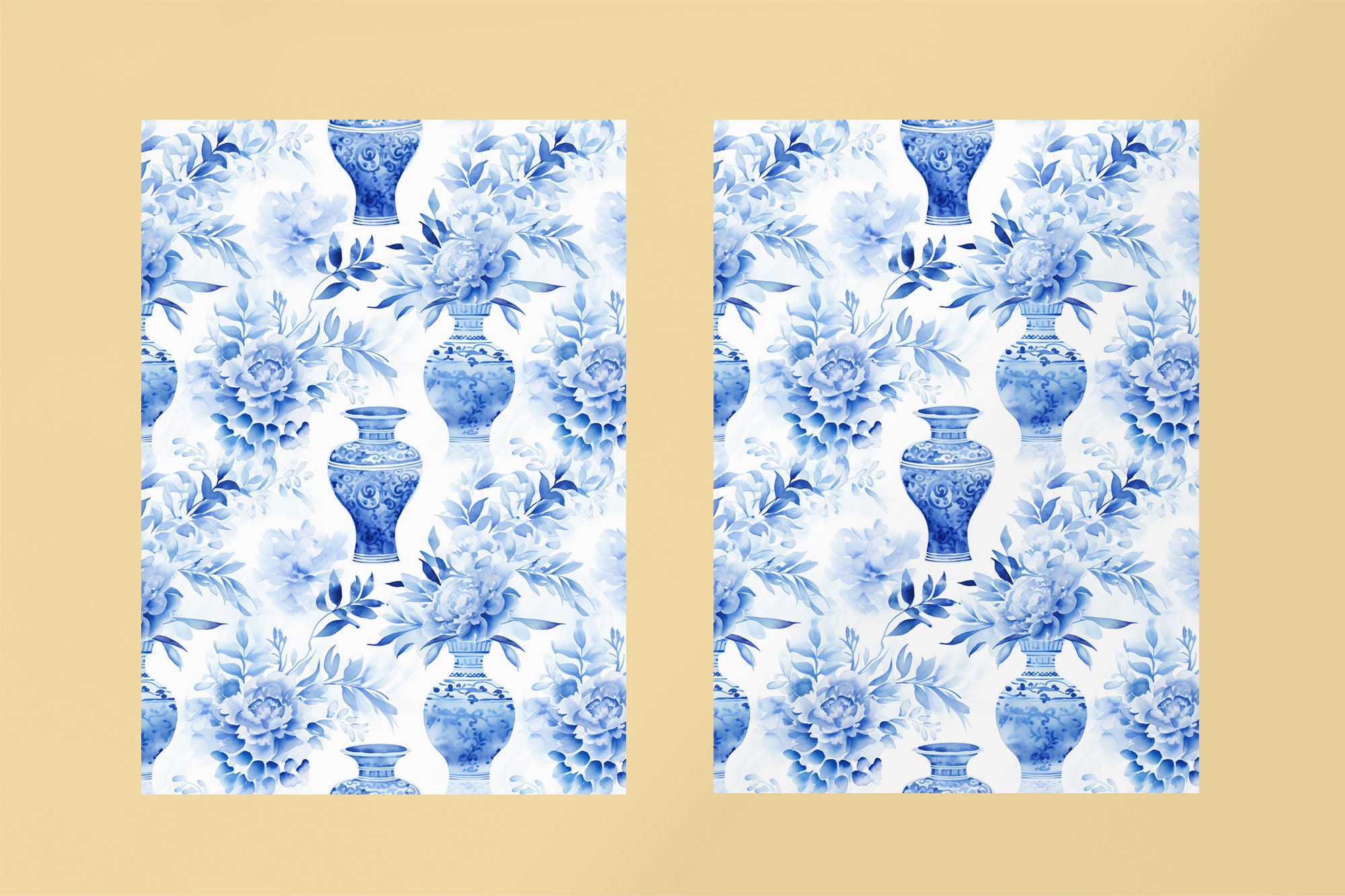 Traditional Chinoiserie Blue Pattern Seamless Chinoiserie Vase Pattern