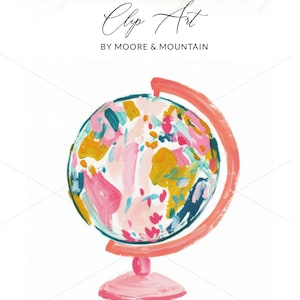 Preppy Globe Digital Art, Painted World Globe, Travel Digital Print, Colorful Globe PNG SVG, Transparent Background, Clipart Vector File