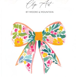 Floral Bow Clip Art, Printable Bow Illustration, Watercolor Floral Bow Design, Digital Download Clip Art Bow, Crafting Clip Art Bow