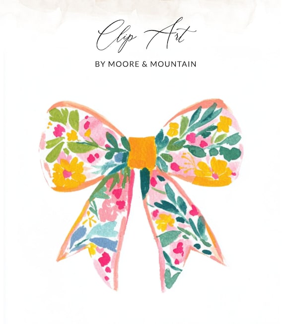 Floral Bow Clipart PNG SVG, Watercolor Bow Illustration, Cute Girly Design, Preppy Pastel Art, Sublimation Design Download, Trendy Sticker