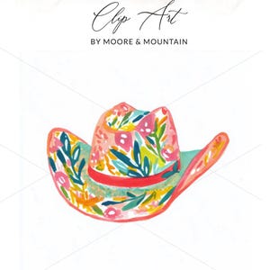 Watercolor Floral Cowboy Hat Clip Art, Hand Painted Western Boho Hat PNG, SVG Digital Download, Instant Download Art Print