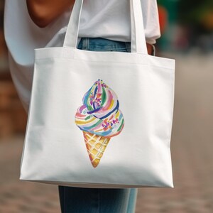 Colorful Ice Cream Tote Bag, Summer Accessory, Eco Friendly Grocery Bag, Reusable Shopping Bag, Cute Graphic Design Casual Tote