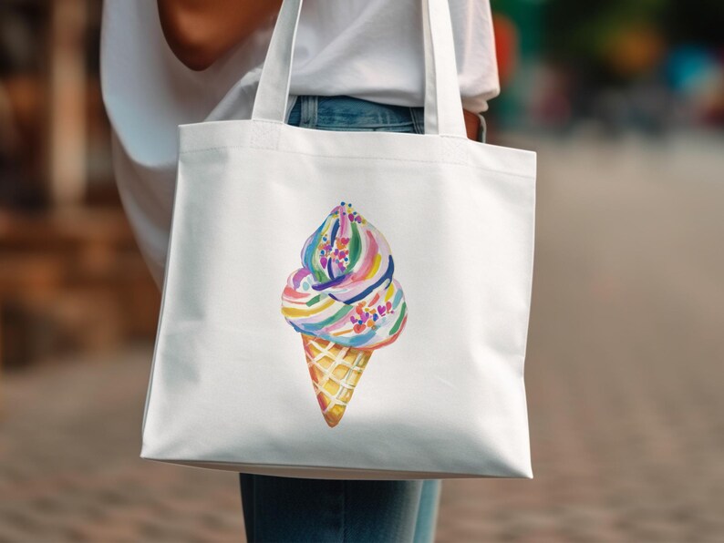 Colorful Ice Cream Tote Bag, Summer Accessory, Eco Friendly Grocery Bag, Reusable Shopping Bag, Cute Graphic Design Casual Tote