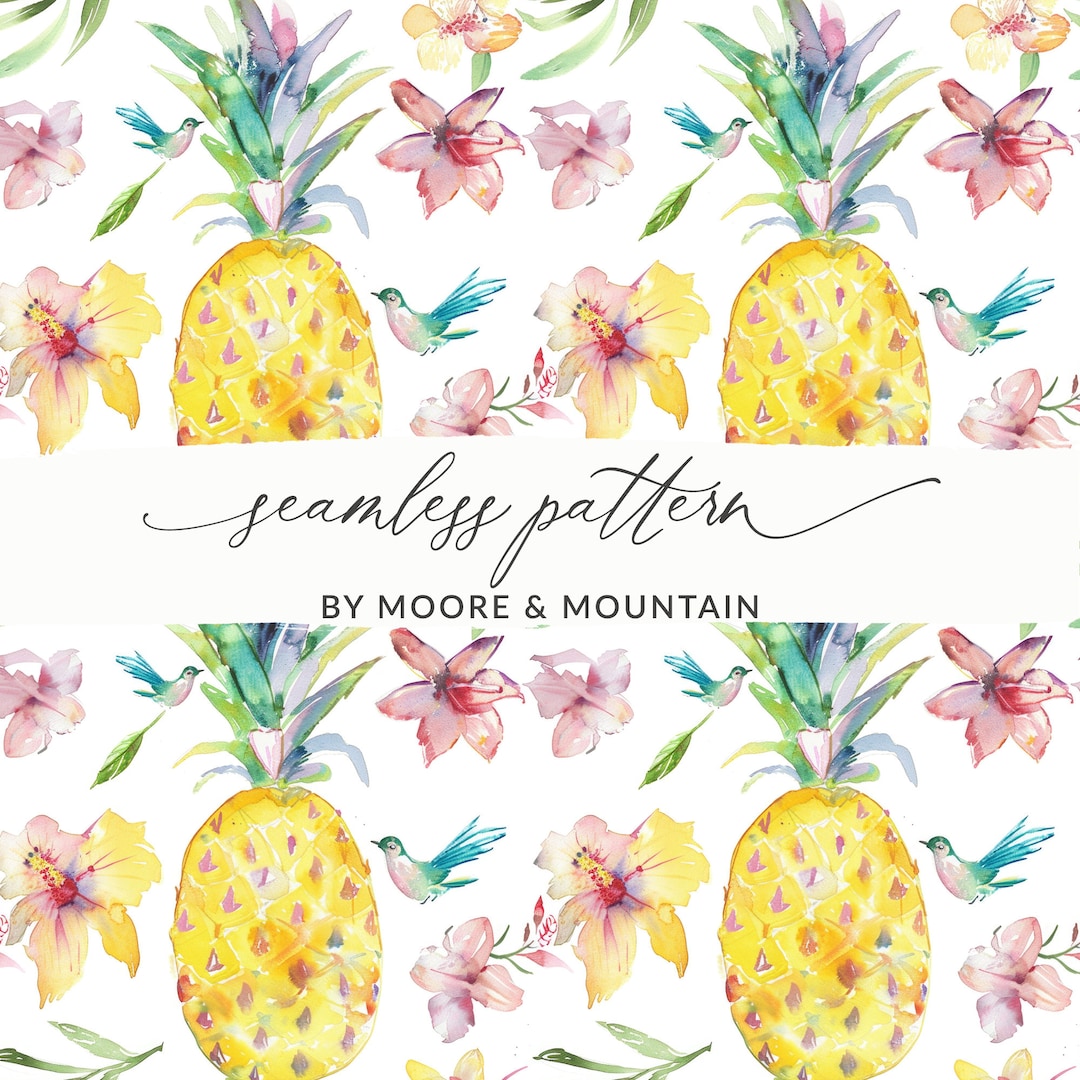Tropical Pineapple Seamless Background Pattern, Watercolor Pineapple ...