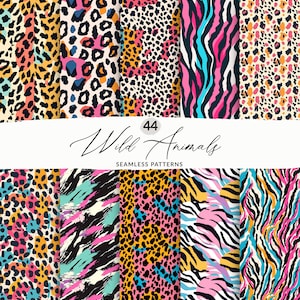 44 wilde dierenprint naadloze patroonset, girly luipaardprintpatronen, naadloos cheetahprintpatroon, naadloze dierenprint roze