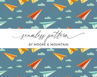 Seamless Paper Airplane Pattern, Paper Airplane Digital Paper Pattern, Seamless Airplane Pattern for Little Boys Textile Design for Boys